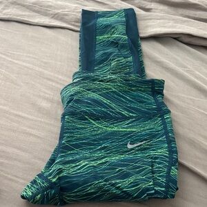 Nike Teal and Lime Patterned Leggings